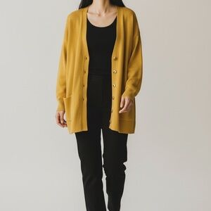 Escada Margaretha Ley Vtg 100% Virgin Wool Cardigan Womens S38 Canary Oversized